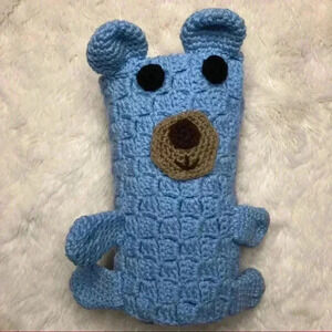Knit Bear Baby Blanket  Blue